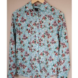 Lands' End  Button Down Women's  Floral Blouse
